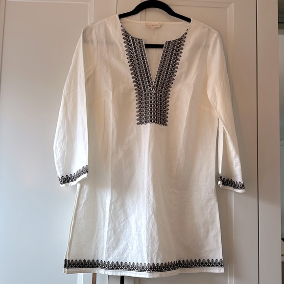 Tory Burch Classic Linen Tunic Shirt Coverup - Picture 1 of 4